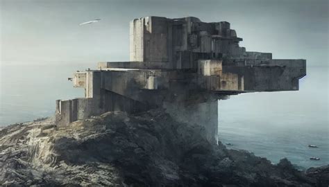 Coastal Imperial Brutalist Base Perched On A Cliff Stable Diffusion