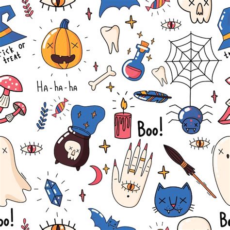 Premium Vector Halloween Seamless Pattern Design With Ghost Skull