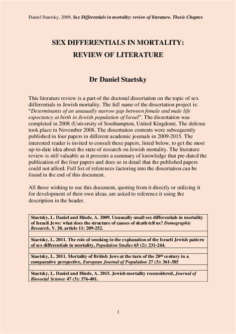 Pdf Sex Differentials In Mortality Review Of Literature Daniel L Staetsky