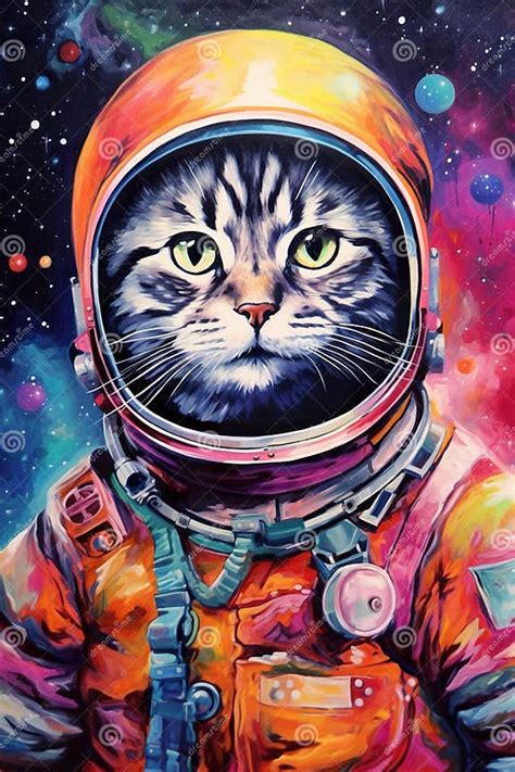 Funny Astronaut Cat In Space Suit Fun Kitty In Spacesuit Flying In