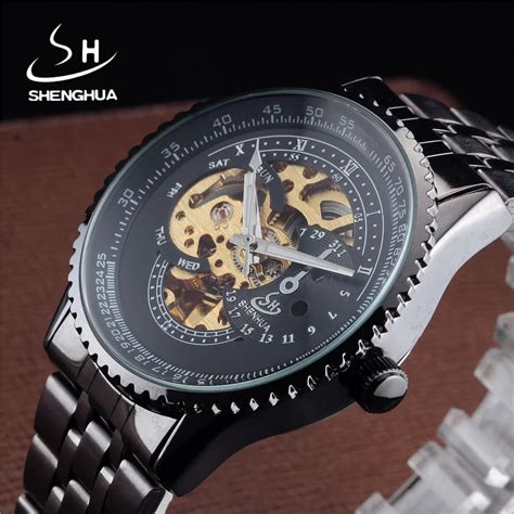 SHENHUA New Gear Frame Steel Case Dial Skeleton Watch Men Tachymeter