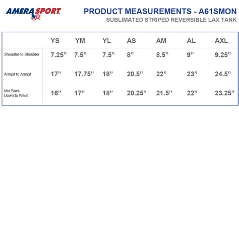 A Smon Sizing Chart Amerasport