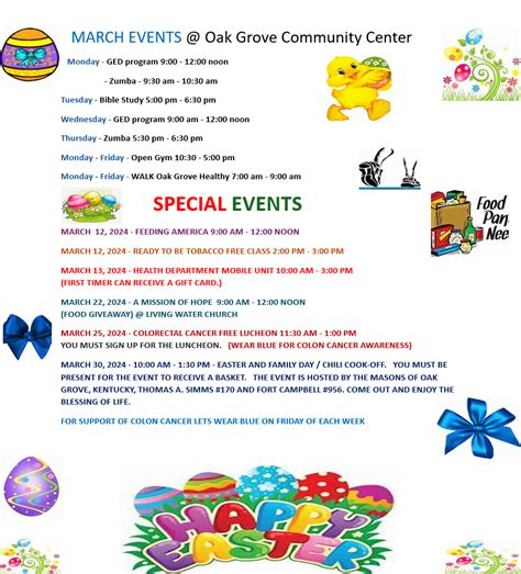 March Community Center Events | City of Oak Grove Kentucky