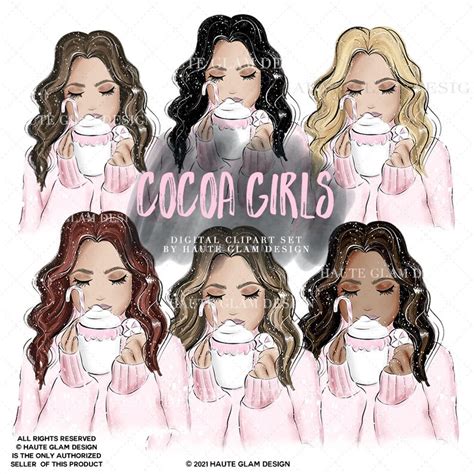 Cocoa Girls Clipart Hot Cocoa Coffee Hot Chocolate Winter Etsy