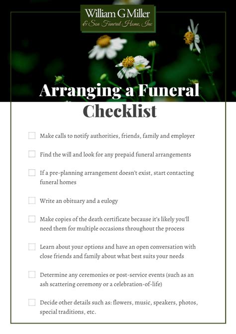 Free Checklist Arranging A Funeral Service Downloadable