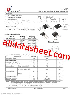 12N65 Datasheet(PDF) - DIYI Electronic Technology Co., Ltd.