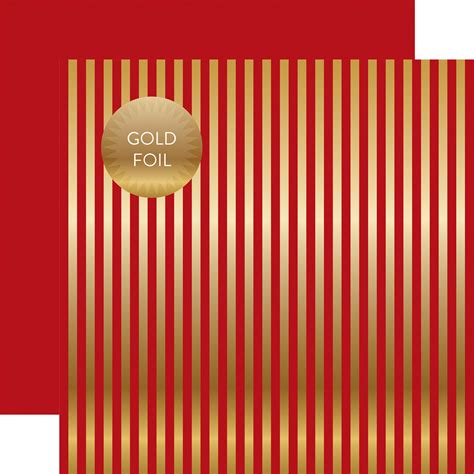 Gold Foil Stripe Dark Red 12x12 Dots And Stripes Cardstock The