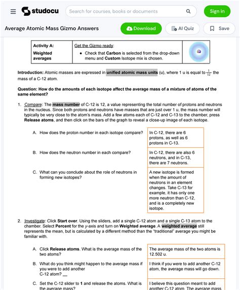 Average Atomic Mass Gizmo Answers Name Ashley Maddison Date