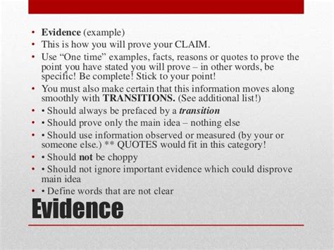 Claim Evidence Commentary