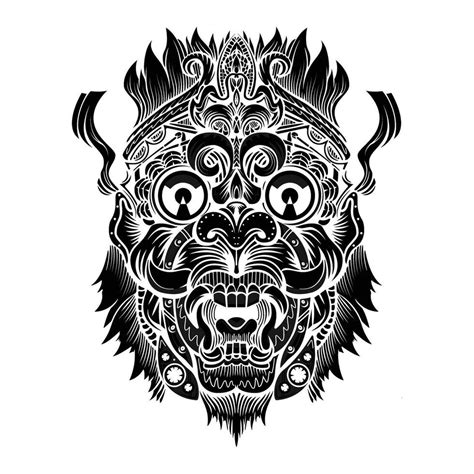 Barong mask tattoo art silhouette design. Traditional balinese vector ...