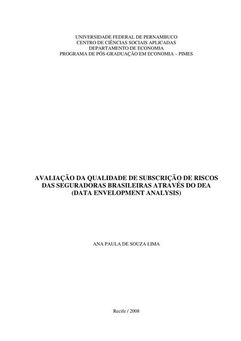 PDF AVALIA O DA QUALIDADE DE SUBSCRI O DE RISCOS DAS 2 1 Uma