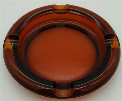 1970 S Round 8 Ashtray Amber Glass Smoke Stand Insert Vintage Cigars