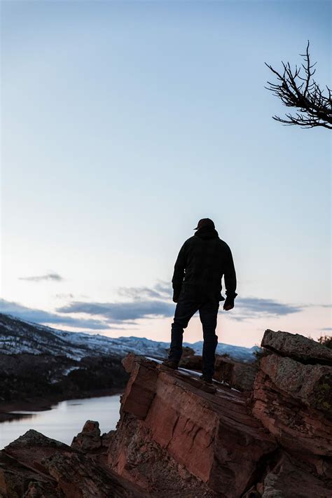 Hd Wallpaper Man Standing On Rock Edge Overlooking Valley Person