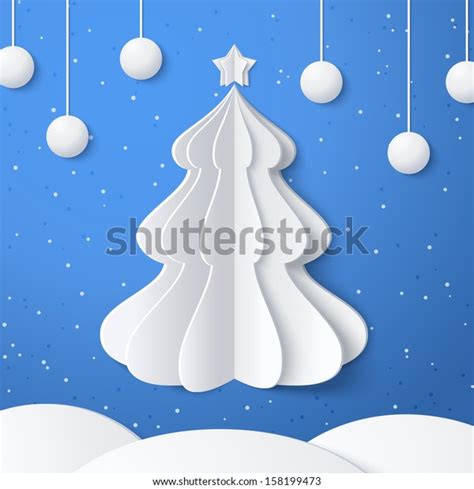 White Origami Christmas Tree Star Snow Stock Vector (Royalty Free ...