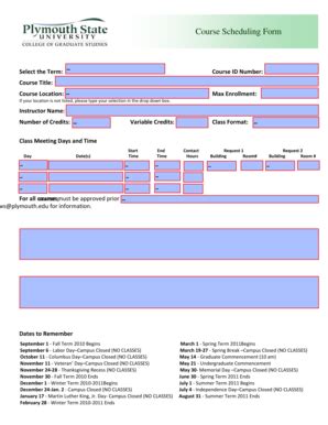 Fillable Online Plymouth Course Scheduling Form Plymouth Fax Email