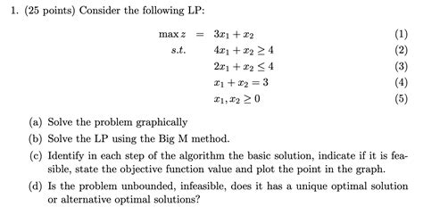 Solved 1 25 Points Consider The Following Lp Max Z S T