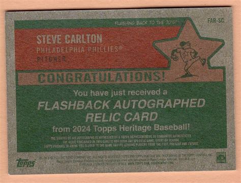 Topps Heritage Flashback Auto Jersey Relic Steve Carlton Far