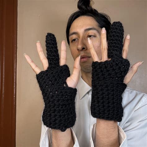 Black Knit Gloves Middle Finger One Size Fits Depop