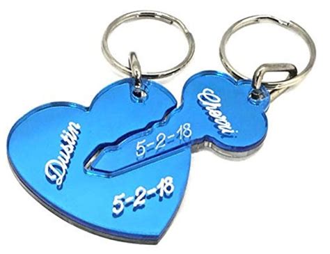 Heart And Key Couple Keychain Personalized Custom Name Free Etsy