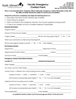 Fillable Online Castle Eiu Faculty Emergency Contact Form Castle Eiu