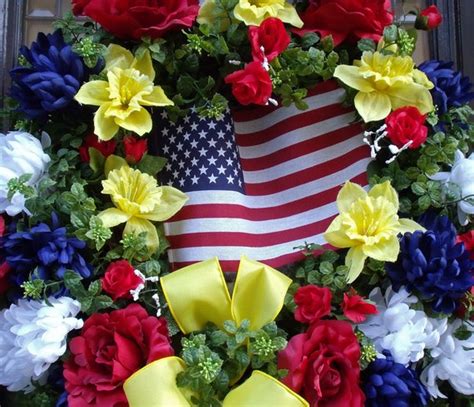 Memorial Day Wreath Patriotic Wreath Floral Yellow Ribbon Door