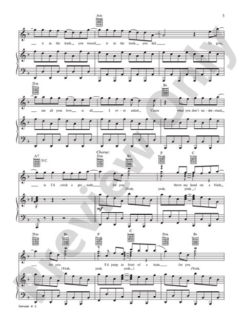 Grenade Piano Vocal Guitar Bruno Mars Digital Sheet Music Download