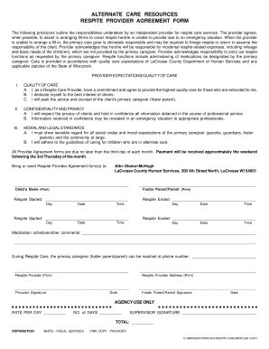 Fillable Online Respite Provider Agreement Form La Crosse County Fax