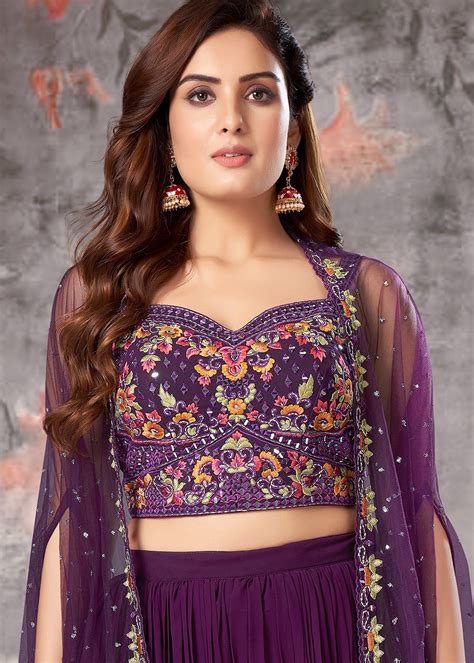 Readymade Purple Embroidered Jacket Style Top And Bottom Set 528tb07