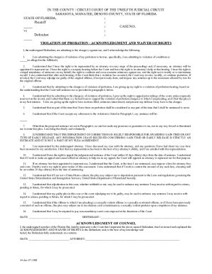 Fillable Online Violation Of Probationacknowledgment And Waiver Of