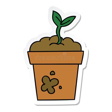 Sticker Of A Quirky Hand Drawn Cartoon Seedling Stock Vector