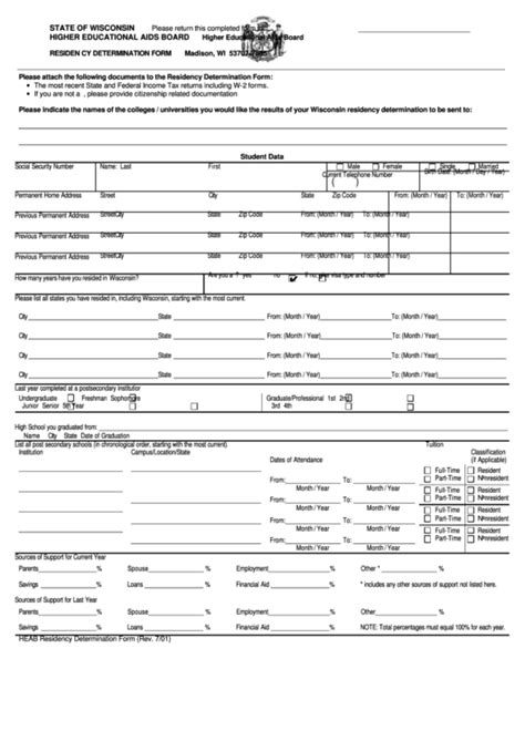 Fillable Residency Determination Form Higher Educational Aids Board