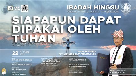 Ibadah Minggu 22 Oktober 2023 Gereja Toraja Jemaat Tamalanrea YouTube