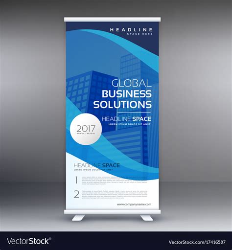 Blue Roll Up Standee Banner Template Design Vector Image