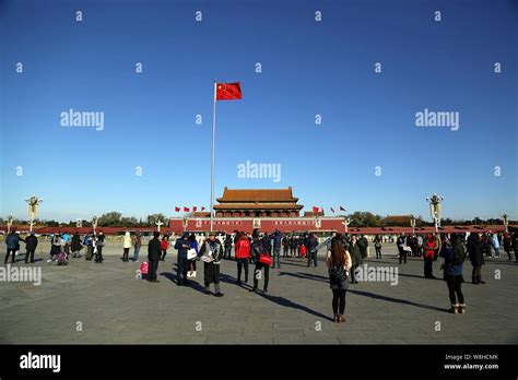 Chinese Stands On Tiananmen Square Under A Blue Sky After Several Days