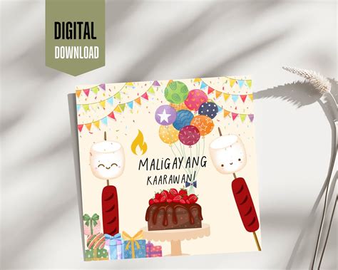 Maligayang Kaarawan happy Birthday Filipino Card, Marshmallow Hotdog Happy Birthday, Card With ...