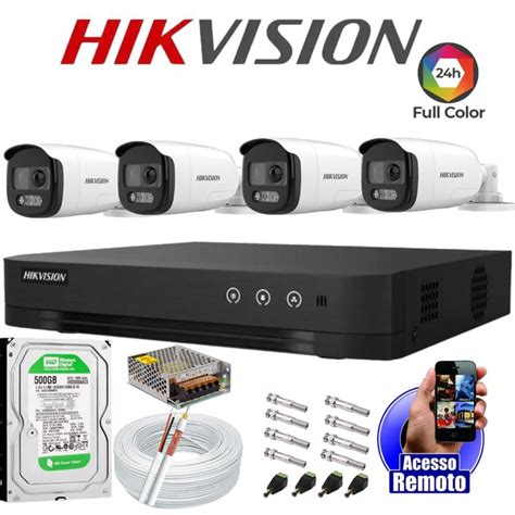 Dvr 4 Canais Hikvision - Kit Dvr Hikvision 4 Canais H.265 500GB 4 Câmeras Full Hd Colorvu ...