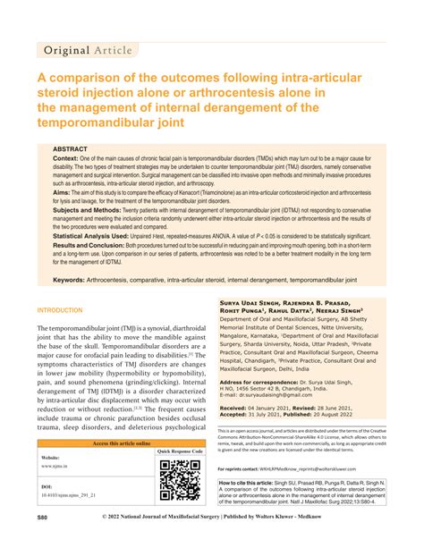 Pdf A Comparison Of The Outcomes Following Intra Articular Steroid