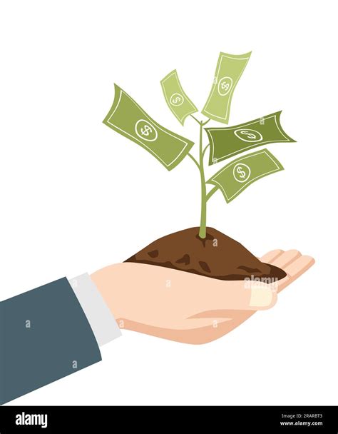 Illustration Of A Businessman Hand Holding A Dirt With Money Tree