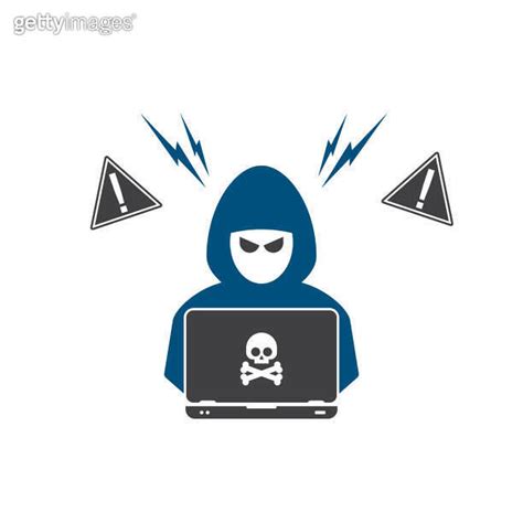 Hacker At Laptop Icon Flat Illustration Of Hacker At Laptop Vector