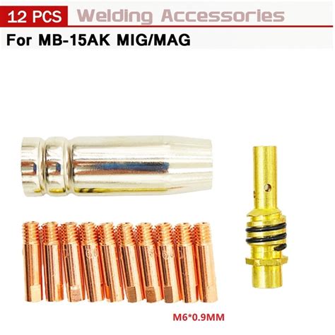 12 Pcs MB 15AK MIG MAG M6 Welding Weld Torch Contact Tips Holder Gas