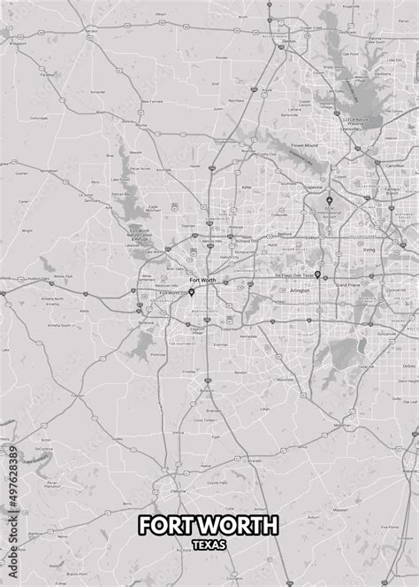 Poster Fort Worth - Texas map. Road map. Illustration of Fort Worth ...