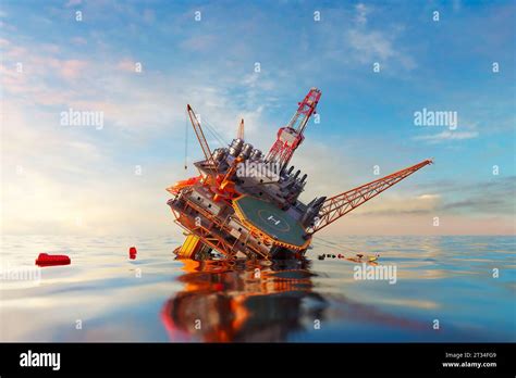 Aerial View Of Oil Rig Accident Collapsed Sinking Offshore Platform