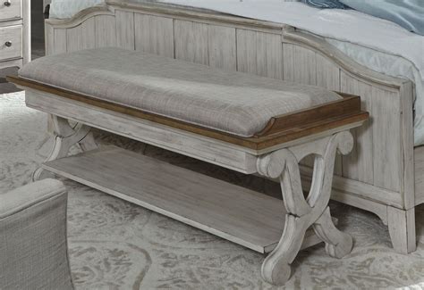 Liberty Farmhouse Reimagined Antique White Bed Bench Farmhouse