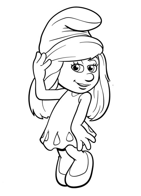 Desenho Para Colorir Smurfette - Desenho de Smurfete arrumando gorro para colorir - Tudodesenhos
