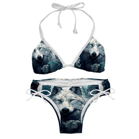 Wolf Detachable Sponge Adjustable Strap Bikini Set Two Pack For