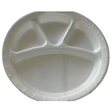 OSR White Four Compartment Thermocol Round Thali For Event And Party