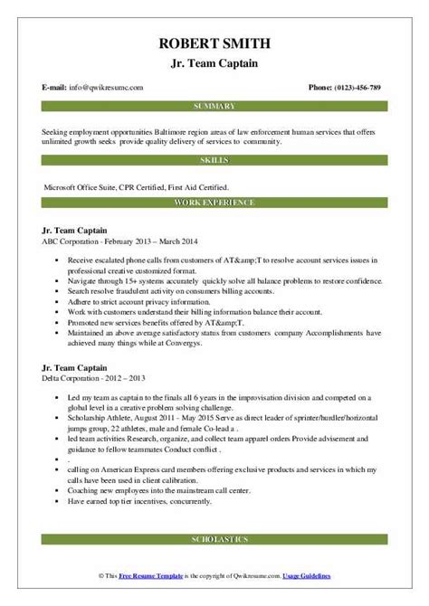 Team Captain Resume Samples Qwikresume