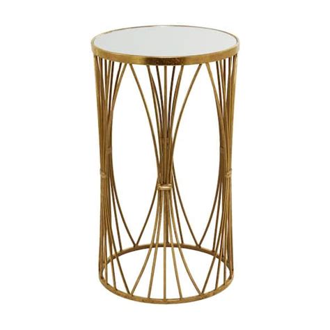 Litton Lane 14 In Gold Large Round Glass End Accent Table With