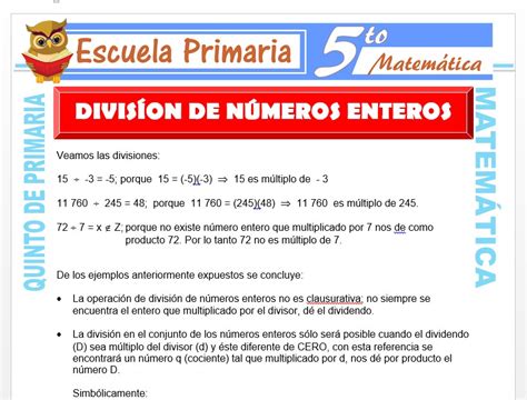 Divisi N De N Meros Enteros Para Quinto De Primaria Escuela Primaria