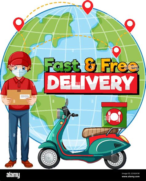 Fast And Free Delivery Logo With Bike Man Or Courier Illustration Stock